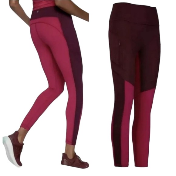 Athleta Workout 7/8 Tights w/ pockets All In Structure Colorblock Red Size M - Picture 2 of 11